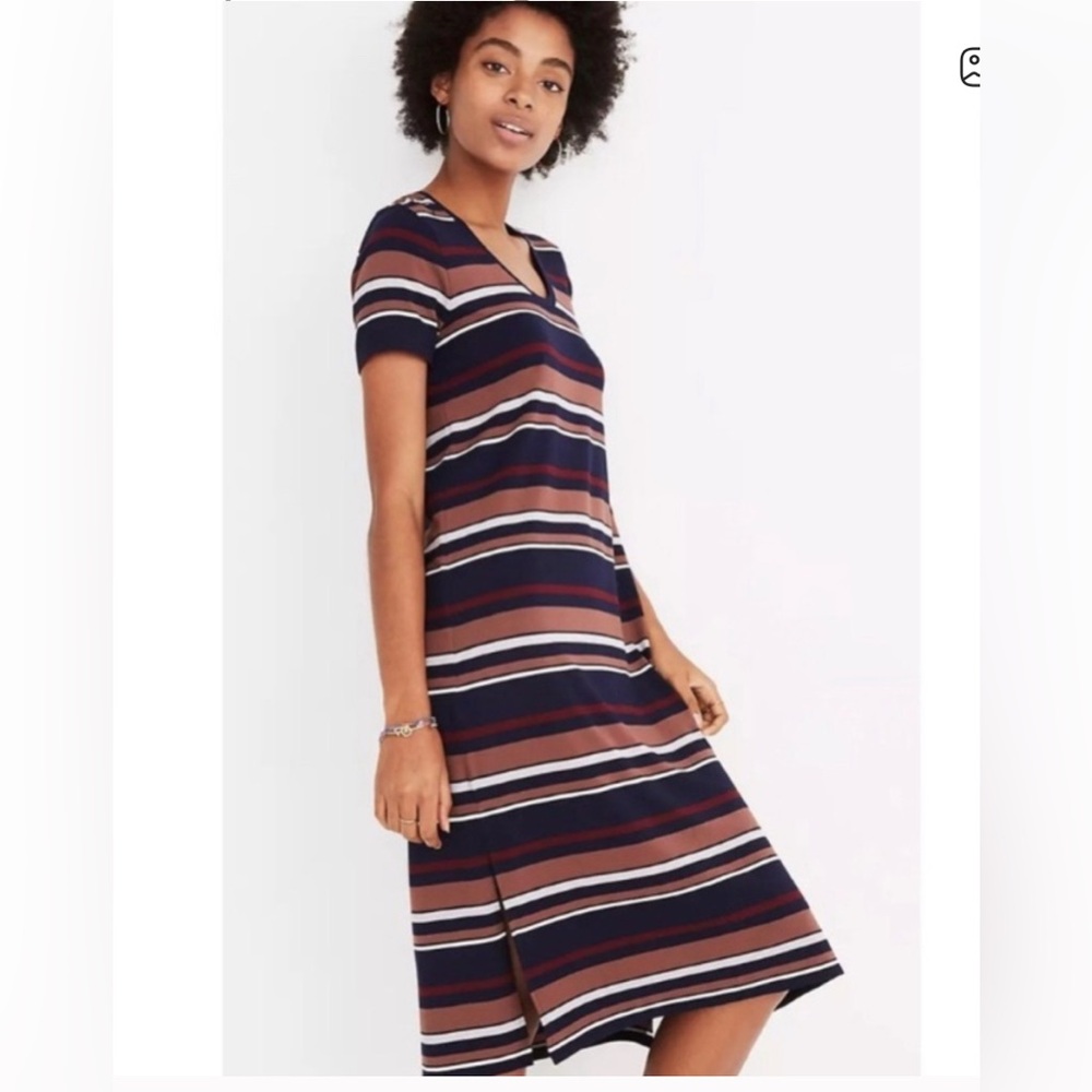 Madewell Navy and Brown Striped Maxi Dress